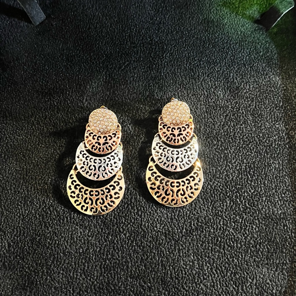 Elegant Gold and Silver tone Tiered Earrings